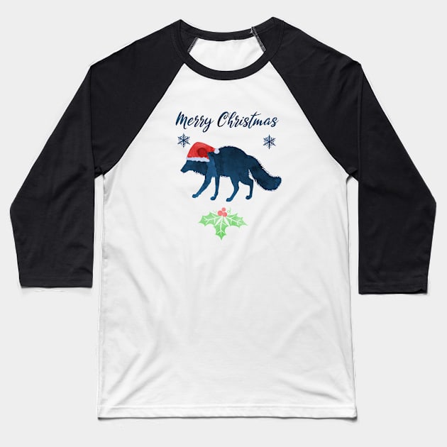 Christmas Fox Art Baseball T-Shirt by TheJollyMarten